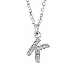 14K White Gold .045 CTW Diamond Tiny Initial K Necklace, 16-18 Inch